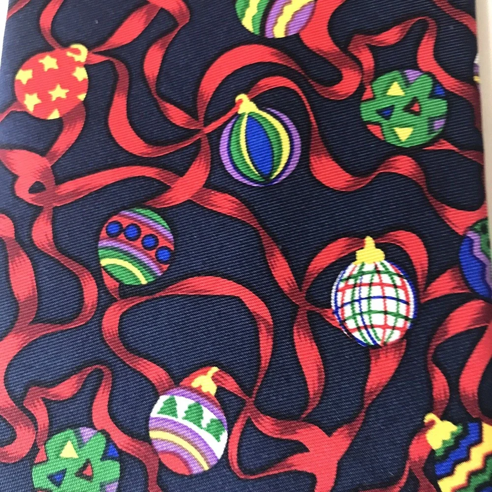 Alynn Neckwear Mens Silk Tie Christmas Ornaments Navy Blue Red Holiday Made‎ USA
